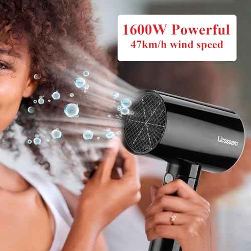 Hair Dryer, 1600W Small Foldable Hair Blow Dryer, Fast Drying Compact Hair Dryer, Black