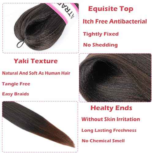 ATRAENTE Pre Stretched Braiding Hair,20 Inch Ombre Braiding Hair, Two Tone Yaki Texture Prestretched Crochet Braids Professional Synthetic Hair Extension Itch Free Hot Water Setting (20" T1B/30#)
