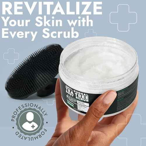 Terramed Just Think Comfort Antifungal Body Scrub with Tea Tree Oil ? Exfoliating Body Wash for Women & Men ? Soothes Itchy Skin, Rashes, Acne, Warts & Insects Bites ? 12 Fl oz with Scrubber Brush