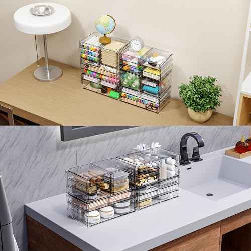 Yieach 2 Pack Acrylic Storage Drawers With 6 Drawers,Stackable Desk Organizer and Makeup Organizer,Large Clear Office Supplies Organizer for Pen,Stationary,Palettes,Arts Craft Organizers and Storage