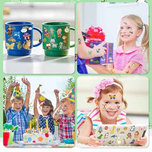 Temporary Tattoos for Kids, 36 Sheets, 350+ Mixed Luminous Styles, Glow In The Dark Tattoos Kids with Animal Alien Dinosaur Unicorn Balls Mermaid Car Space Butterfly Ocean Pirate Summer Rainbow etc
