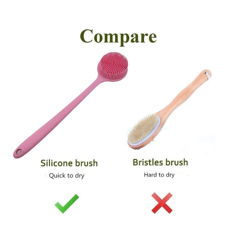 Long Handle Silicone Body Scrubber for Shower, Dual-Sided Back Scrubber Brush with Soft Bristles&Massage Nodes, Exfoliating Bath Brush for Hard to Reach Areas, Easy to Clean & Quick Dry, for Daily Use