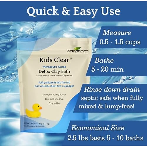 Kids Clear Detox Clay Bath, 100% Pure Sodium Bentonite - Cleansing and Purifying, by -Evenbetternow LLC ? 2.5 lb (40 oz) Standard Size