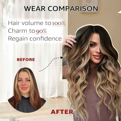 Invisible Wire Hair Extensions Real Human Hair, 22 Inch 85g Dark Brown to Dirty Blonde Hair Extensions Seamless Fish Line Real Hair for Women(#2/6/18-22inch)