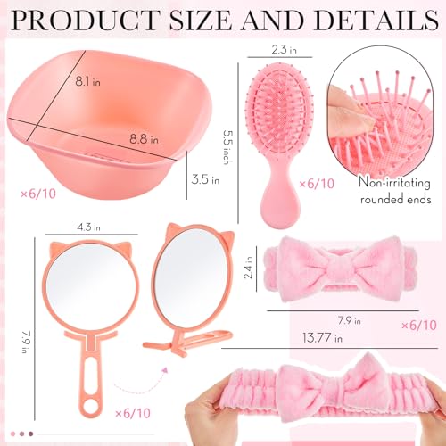 60 Pcs Spa Party Supplies for Women Pink Facial Mask Bowl Set with Facial Mask Bowls Spatula Brush Puff Measuring Scoop Basin Mirror Air Cushion Comb Headband Spa Birthday Party Favor