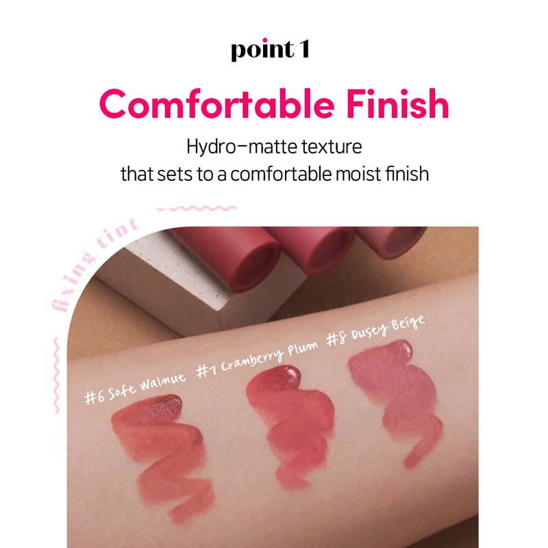 ETUDE Fixing Tint #01 Analog Rose - Long-Lasting Waterproof Liquid Lipstick | High Pigment Matte Finish, 4g