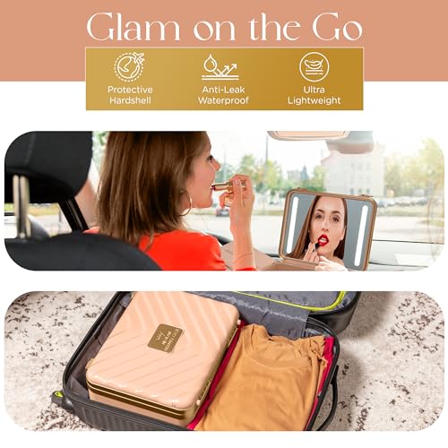 Travel Makeup Case with LED Mirror - Durable Makeup Case with Lighted Mirror with 3 Adjustable Light Settings - Rechargeable Makeup bag with light up Mirror - Mini 10x mirror included