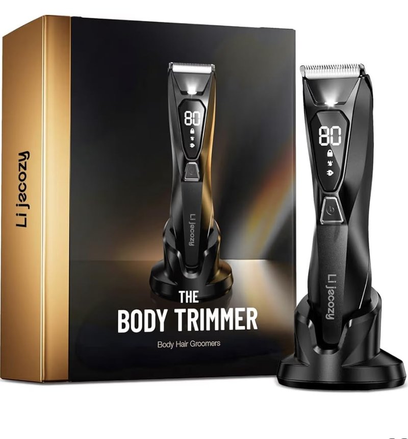 Lijecozy Body Hair & Pubic Hair Trimmer for Men - Electric Ball Shaver with LED Light & Display, Waterproof Wet/Dry Groomer Kit with Wireless Charging & 3 Combs, Ceramic Blade Technology