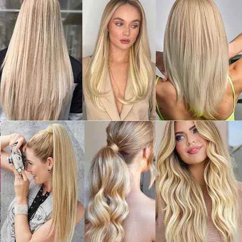 26 Inch P27/613 Blonde Clip in Hair Extensions - Real Remy Human Hair, 120g 7pcs, Highlight Blonde Human Hair Extensions Clip ins for Women