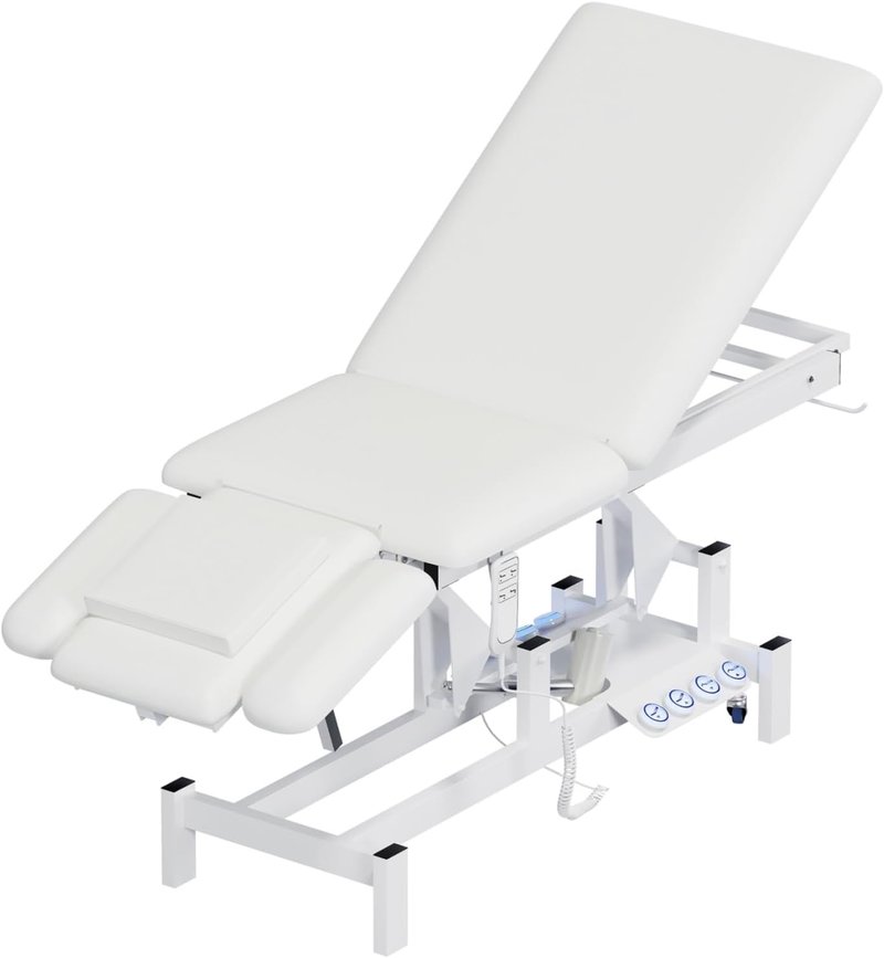 2-Motor Electric Massage Treatment Table w/Wheels, 3-Section Angle & Height Adjustable, Professional Spa Esthetician Bed for Facial, Tattoo, Waxing, Physical Therapy & Medical Exam Table