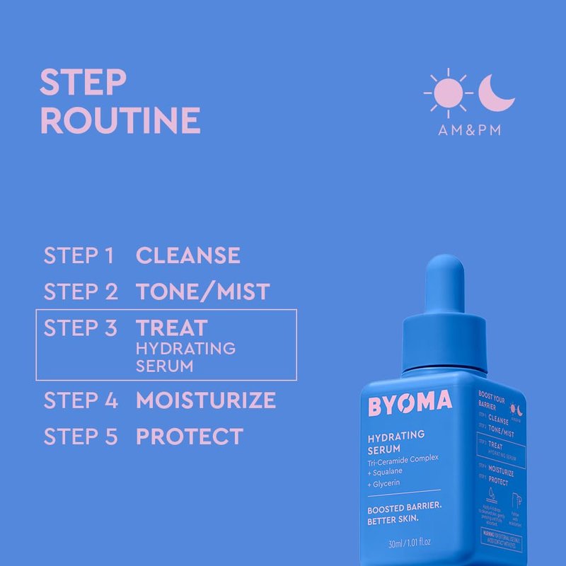 BYOMA Hydrating Serum - Moisturizing Facial Serum with Squalane & Ceramides for Glowing Skin - 1.01 fl. oz