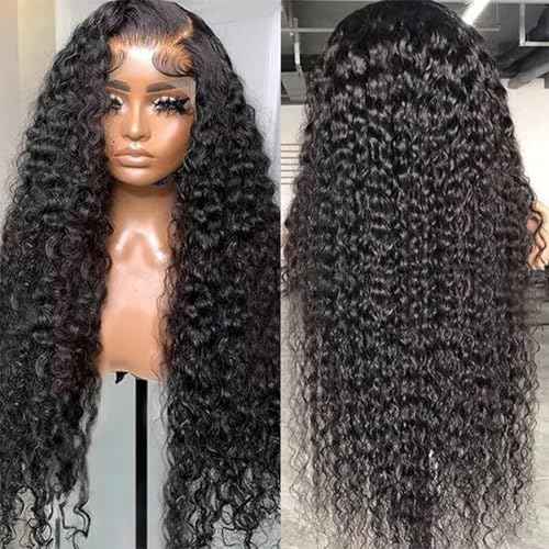 13x6 Deep Wave Lace Front Wigs Human Hair Wigs for Women 180% Density HD Transparent Deep Curly Lace Frontal Wigs Human Hair Pre Plucked with Baby Hair Natural Color 20 Inch