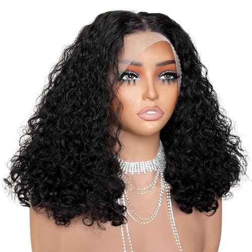ijoy Burmese Curly Human Hair Wig 13x4 Lace Front Wigs 180 Density Pre Plucked Brazilian Tiny Knots 18 Inch Lace Frontal Wig Natural Black Blend Curly