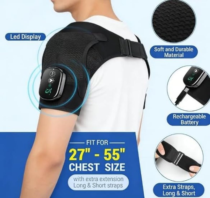 Shoulder Massager with Heat - Triple Method Deep Tissue Pain Relief | Adjustable Size