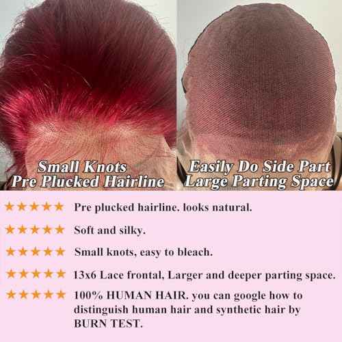 SWEETGIRL 13x6 Burgundy Lace Front Wigs Human Hair Body Wave Lace Front Wigs Pre Plucked 99j HD Lace Frontal Wigs Human Hair Wig for Women 180 Density Red Wig 20 Inch