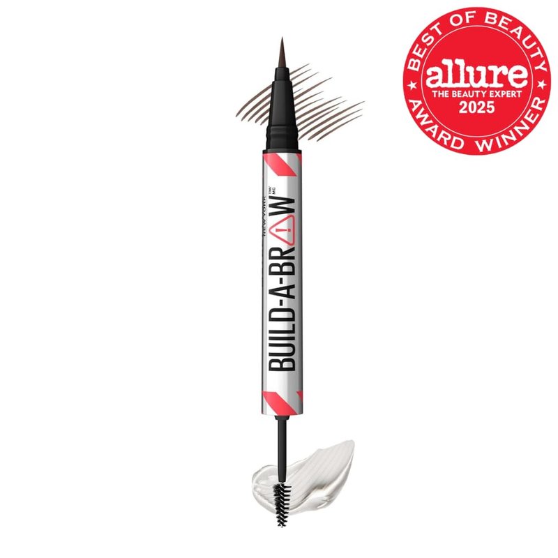 Maybelline Build-A-Brow 2-in-1 Brow Pen and Sealing Eyebrow Gel, Eyebrow Makeup for Real-Looking, Fuller Brows, Deep Brown, 1 Count