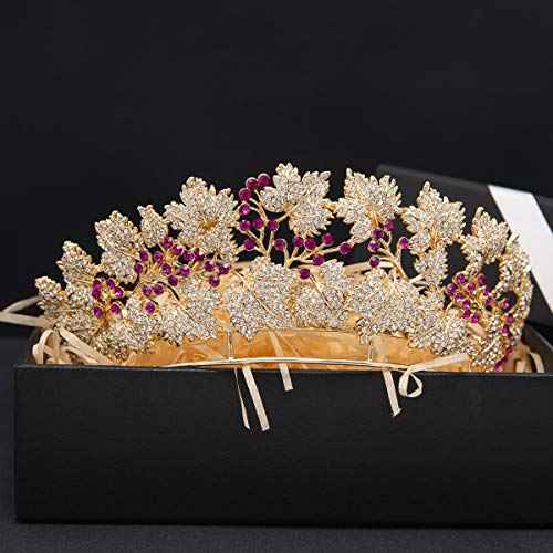 The Danish Royal Ruby Replica Tiara, Gold Leaves Tiaras Diadem for Wedding HG129