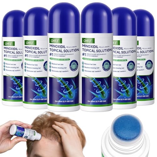 blue 5% minoxidil hair growth Serum for women & men with biotin - with sponge applicator for thinning hair & receding hairline 8-month supply-6pcs Packs 2.71 fl oz per bottle