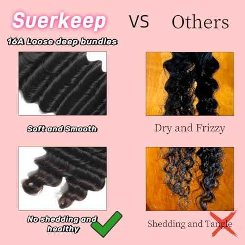 Loose Deep Wave Bundles Human Hair 3 Bundles 16A Loose Deep Curly Bundles Human Hair Wet and Wavy Bundles Brazilian Virgin Loose Deep Wave Human Hair Bundles Deep Curly Human Hair Extensions