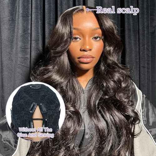 Body Wave V Part Wig Human Hair Glueless Clip In 100% Real Human Hair V-part Wigs No Glue No Sew In Upgrade U Part Wig For Beginners Friendly 200% Density 16 Inch