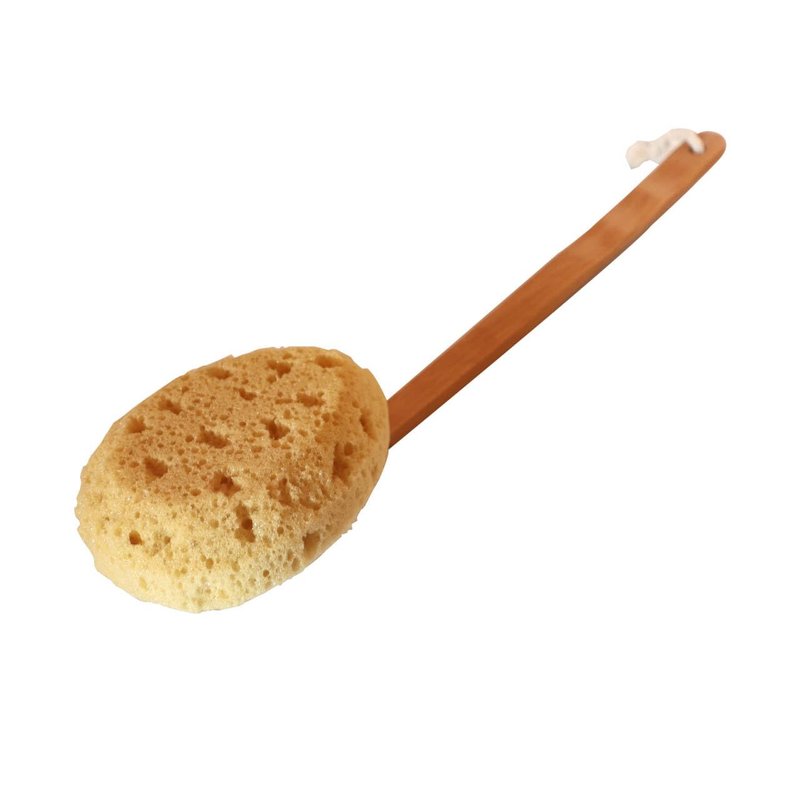 18" 2pcs Extra Long Handle Beechwood Bath Brush for Shower with Sponge - Exfoliating & Massaging Back Scrubber Bath Brush Gentle Exfoliating Lotion Applicator