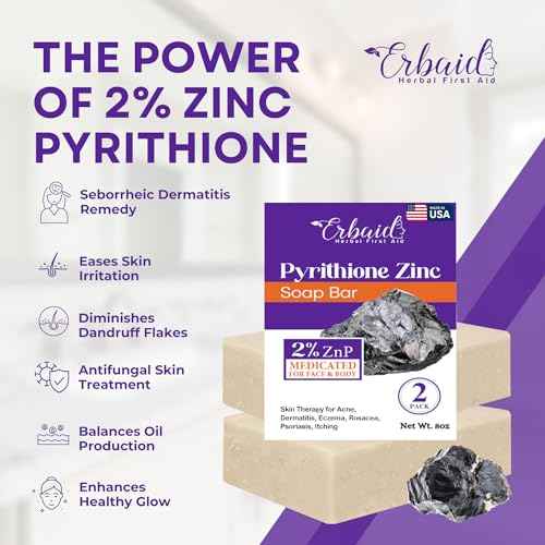 Pyrithione Zinc Soap Bar for Face & Body, 4oz | 2% ZnP Bar Soap Skin Repair Cleanser for Acne, Rosacea, Eczema, Dermatitis, Psoriasis, Itching | Cleansing, Calming Zinc Facial Wash Made in USA