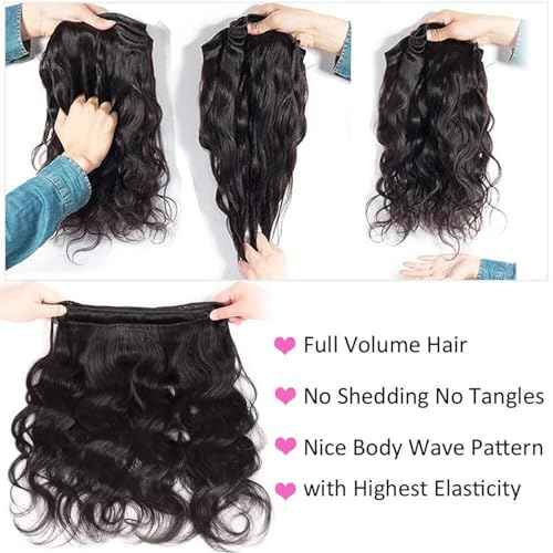 Hswpawk 12A Human Hair Bundles 22 24 26 Inch Body Wave Bundles Human Hair 100% Unprocessed Brazilian Virgin Hair 3 Bundles Hair Weft Weave Natural Black Color