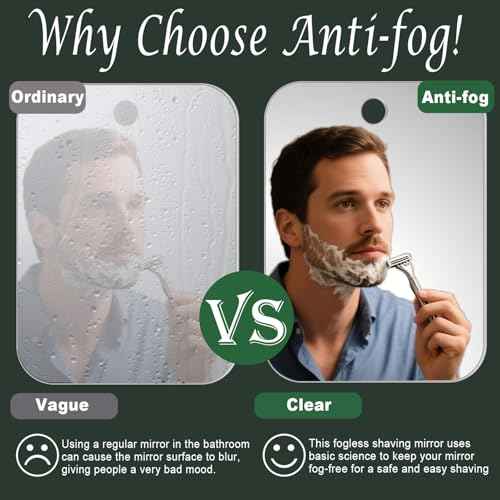 Shower Mirror Fogless for Shaving Men Fog Free Anti Fog Bathroom No Fog Proof Anti-Fog Hanging Shatterproof RV (8" x 6")
