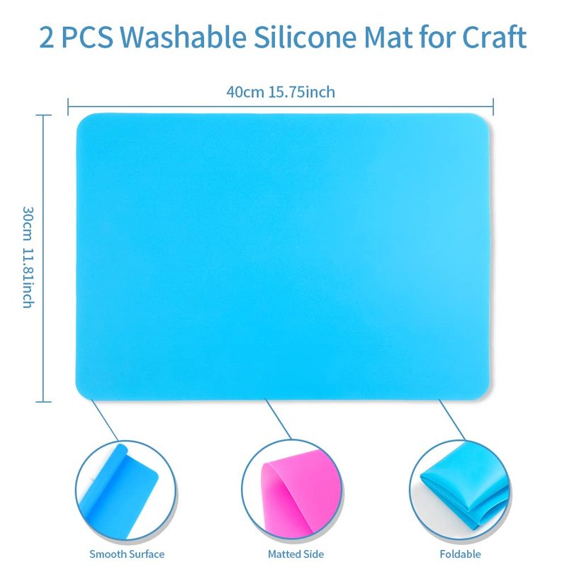 Silicone Mat, 15.7" x 11.8" Silicone Mats for Crafts, 2 Pack Nonstick & Nonslip Large Silicone Mats for Resin Crafting Art Painting Mat Jewelry Resin Molds Casting Molds Mats Supplies, Rose Red&Blue