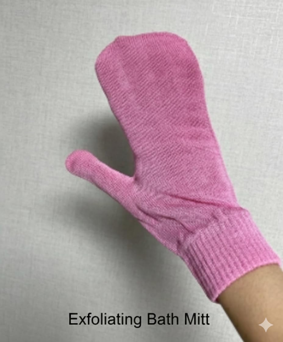 Korean Exfoliating Bath Mitt, Natural Cotton Body Scrubbing Glove with Birch Extract, Shower Wash Mitt for Full Body Cleansing, Easy Grip Bath Scrubber for Men & Women
