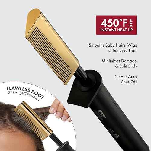 KISS Professional Pressing Comb with Polished Gold Smoothing Comb, Safety Stand, Digital LED Temperature Display, & Tangle Free 360¡Æ Swivel Cord