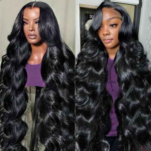 28 Inch 13x6 Lace Front Wigs Human Hair Pre Plucked 220% Density Body Wave HD Lace Front Wigs Human Hair Natural Black Glueless Frontal Wig for Women