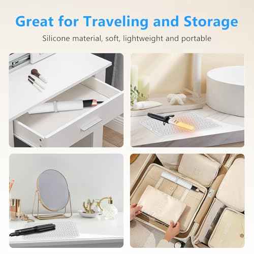 Quccefods Heat Resistant Mat Oversize Curling Iron Mat Silicone Hot Hair Tools Mat for Hair Straightener,Flat Irons,Hair Styling Tools Countertop protection Portable Travel Mat 14.2" x 11"