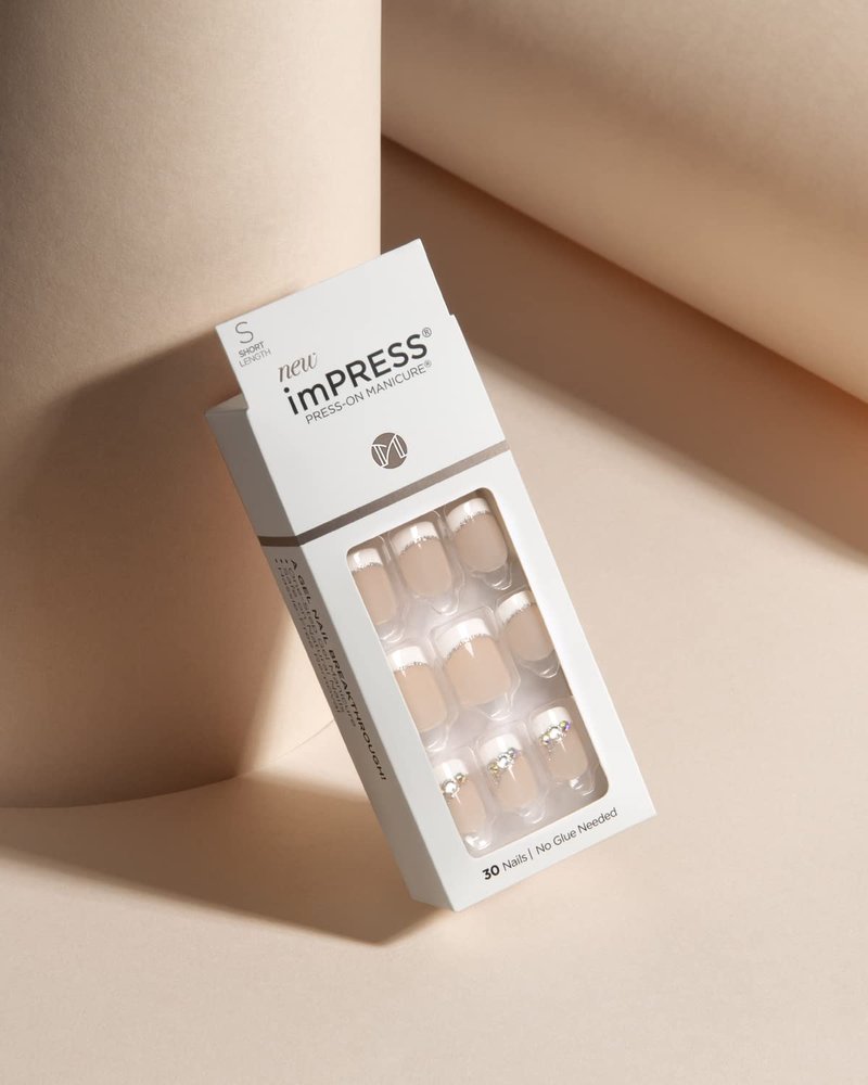 KISS imPRESS Press-On Manicure, Believe, Short Length Square, with PureFit Technology, Includes Prep Pad, Mini File, Cuticle Stick, and 30 Fake Nails