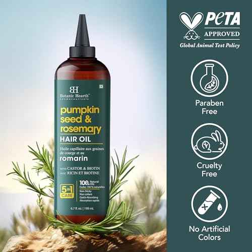 Botanic Hearth 100% Pure Rosemary Oil For Hair Growth | Infused with Pumpkin Oil | Hair Oil Repairs Dry Damaged Hair, Strengthening, Healthier - Hair Tonic, 6.7 fl oz