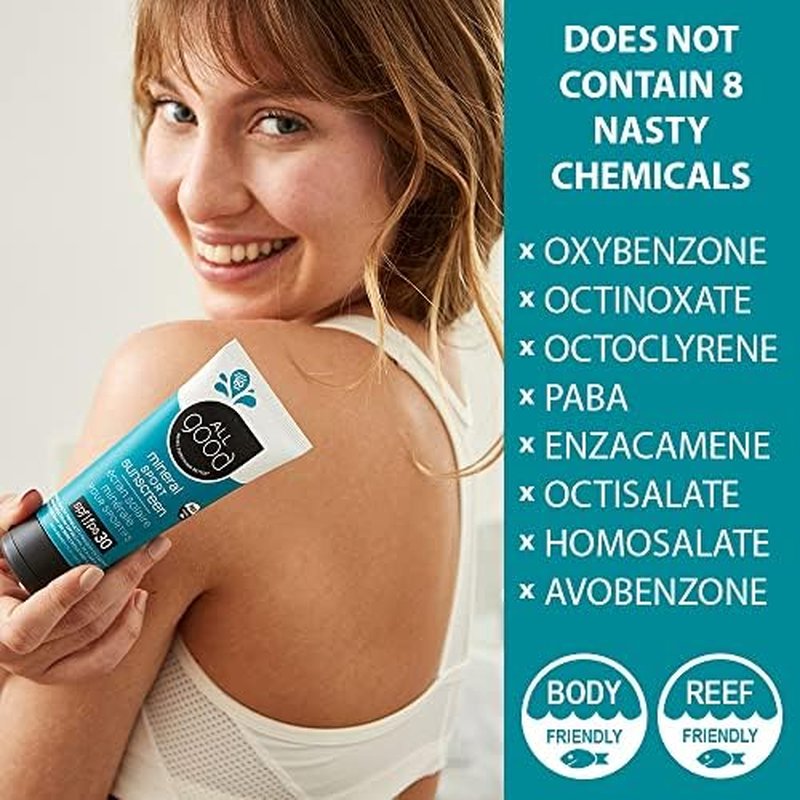 All Good Sunscreen - SPF 30+ Sport Mineral Lotion | Reef Friendly & Water Resistant, 2-Pack (3 oz)