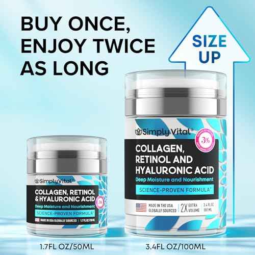 SimplyVital Collagen, Retinol & Hyaluronic Acid Cream - Anti-Aging Retinol Cream for Face, Neck & D?collet? - Made in USA - Daily Moisturizer Face Cream - 3.38 fl oz