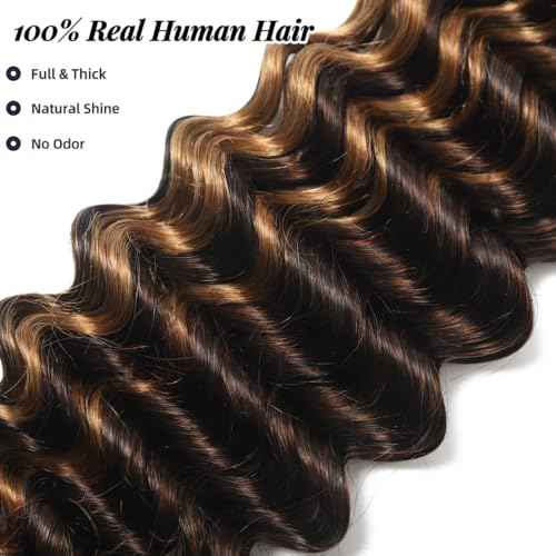 P4/30 Deep Wave Ombre Human Braiding Hair 24Inch 2 Bundles 100g Bulk Human Hair for Braiding No Weft Human Braiding Hair for Boho Braids Wet and Wavy 100% Brazilian Virgin Curly Hair