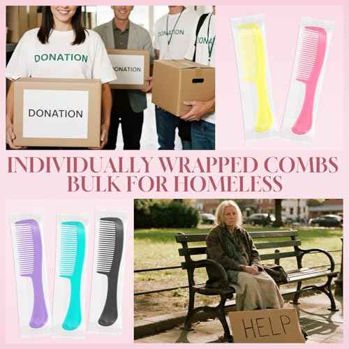 Hair Combs Bulk Disposable Combs for Homeless,Colorful Hair Combs Individually Wrapped for Women Men Shelter Hotel Nursing Home Charity£¨Yellow Green Purple Pink Black£© (pack of 200)