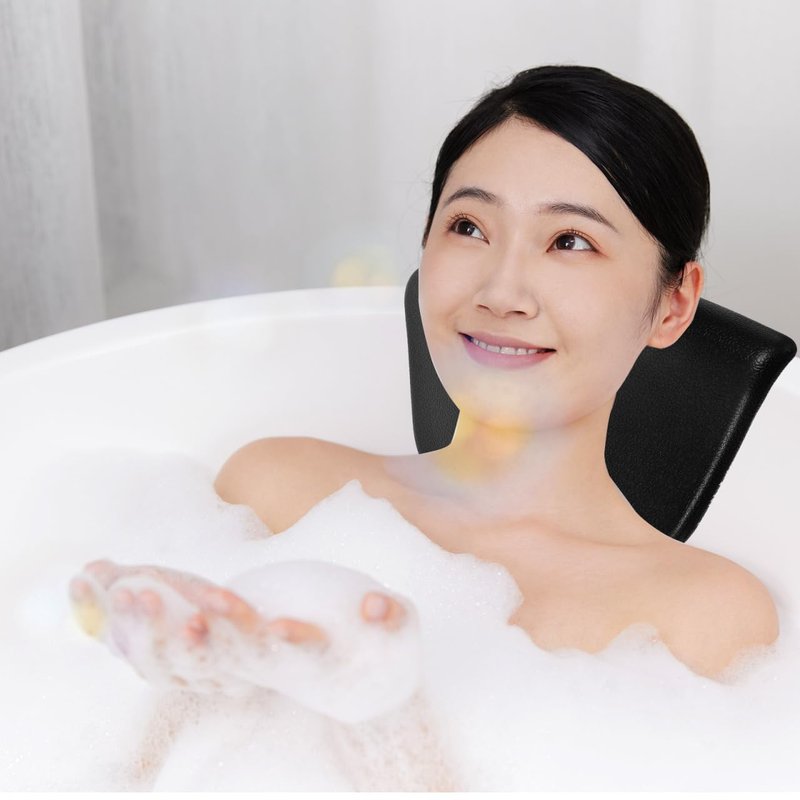 Healifty Bath Pillow for Tub with Suction Cups Removable Pu Headrest Cushion Neck and Back Support Waterproof Spa Pillow for Relaxing Soak 4.1 X 2.4 Inch