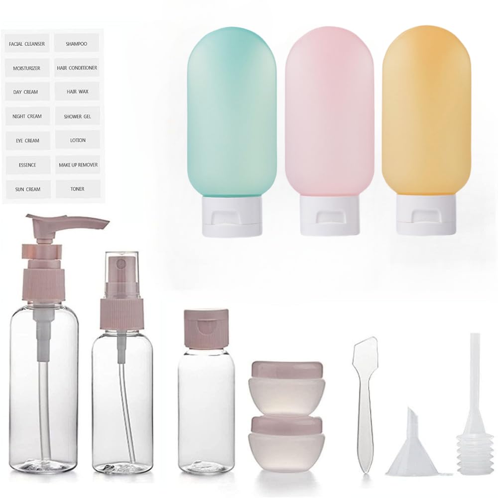 ZLSSETEC 12pack Travel Bottles for Toiletries, TSA Approved Travel Size Toiletries Containers, Travel Bottles Set with Labels Leakproof Squeezable Refillable Airplane Travel Accessories