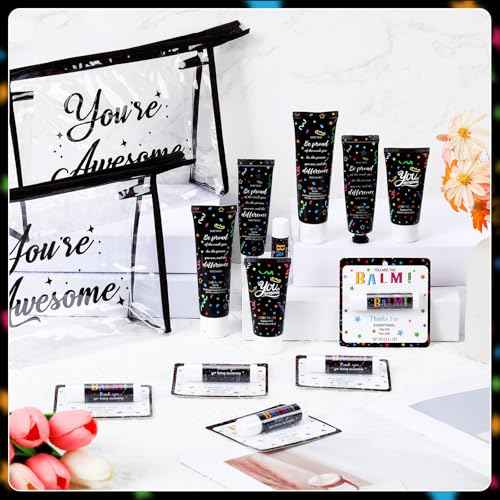 100 Pieces Christmas Employee Appreciation Gifts Bulk Lip Balm Hand Body Lotions Teacher Staff Team Thank You Gifts Christmas Stocking Stuffers for Women Men Volunteer