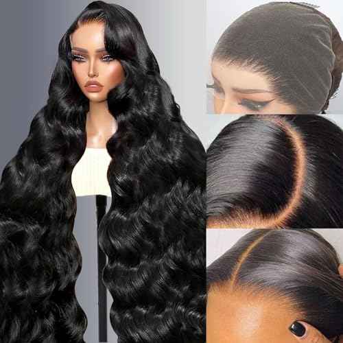 28 Inch Body Wave Lace Front Wigs Human Hair With Baby Hair 13x6 Hd Lace Frontal Wigs Pre Plucked Black Body Wave Wig Human hair 220% Density Long Black Lace Front Wigs For Women