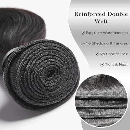 ASHINE Hair Bundles Body Wave Straight Unprocessed Cambodian Raw Hair Bundles Top Virgin Hair Weave Human Hair Bundle Natural Black Hair Extension for Women 22 Inch