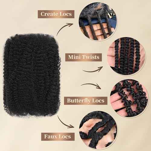 Afro Kinkys Bulk Human Hair for Mini Twist, Braiding, Loc Repair, Kinky Curly Hair, Natural Afro Bulk for Dreadlocks 3 Packs 90 Gram Natural Black Color(1B, 18 Inch£©