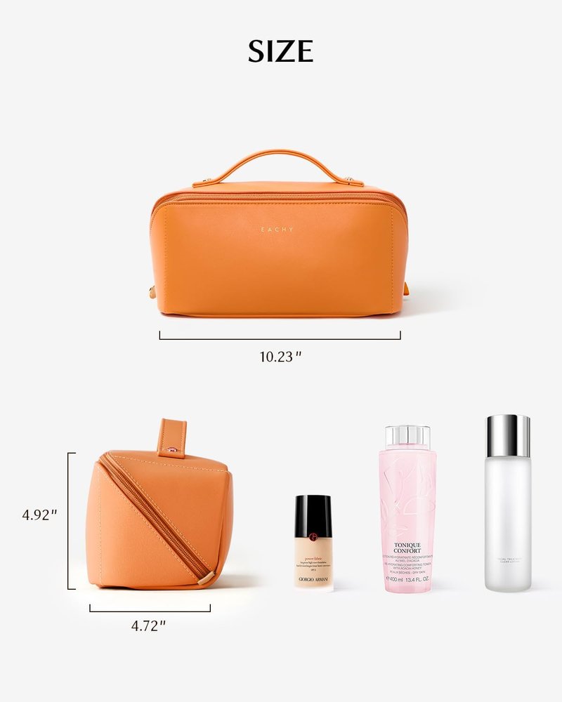 EACHY Travel Makeup Bag - Large Capacity Waterproof PU Leather Cosmetic Organizer for Essentials