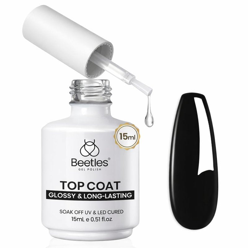 Beetles Extra Glossy Gel Top Coat - 15ml Clear Glossy No Wipe Top Coat Gel Nail Polish High Shine Long Lasting Nail Surface Protection Manicure Summer Nail Gifts for Women