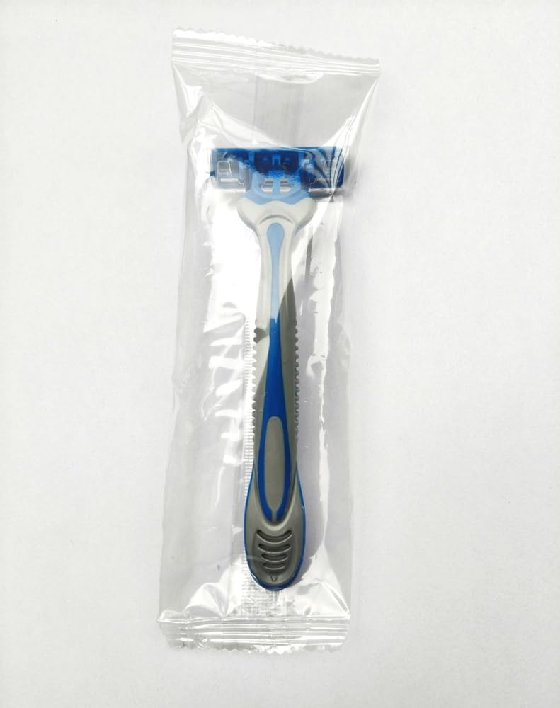 Men's Triple Blade Disposable Razors with Lubricating Strip, Individually Wrapped, Ergonomic TPE Grip Handle, 50 Count