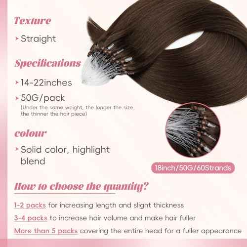 Microlink Hair Extensions Human Hair Deep Mocha 18inch 50g/pack Micro Loop Microbead Hair Extensions Real Smooth Human Hair Cold Fusion For Women