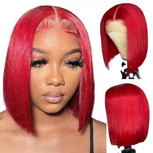 Red Bob Wigs Human Hair Lace Front Pre Plucked 12 Inch 180% Density for Women 13x4 HD Lace Frontal Straight With Baby Hair Wear and Go Glueless Straight Short Bob Wigs
